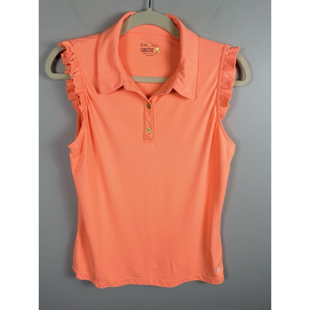 Lilly Pulitzer Coral UPF 50+ Luxletic Martina Polo Ruffle Top Women’s M EUC